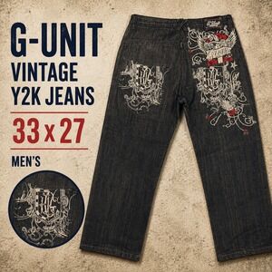 G-Unit Vintage Y2K Baggy Embroidered Jeans Gray 33x27 50 Cent Streetwear Skater